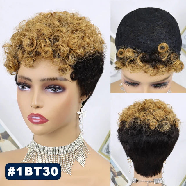 Creative Human Short Curly Brazilian Color Real Hair Wig