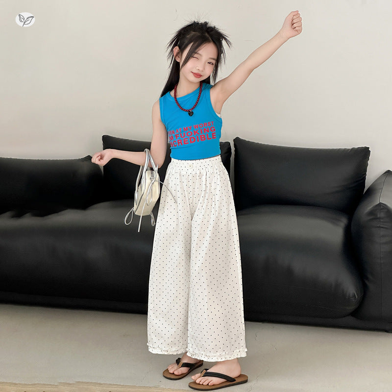 Children's Dot Summer Medium Large Casual Foot Lace Children's Pants