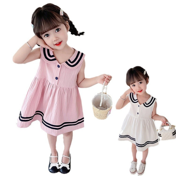Navy Style Sleeveless Vest Clothes Summer Children's Dress