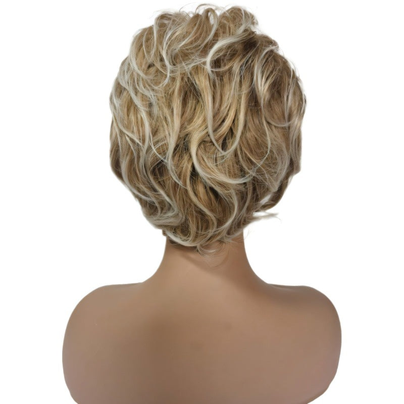 Women's Small For Golden Gradient Grandma One Wig Short Curly Hair