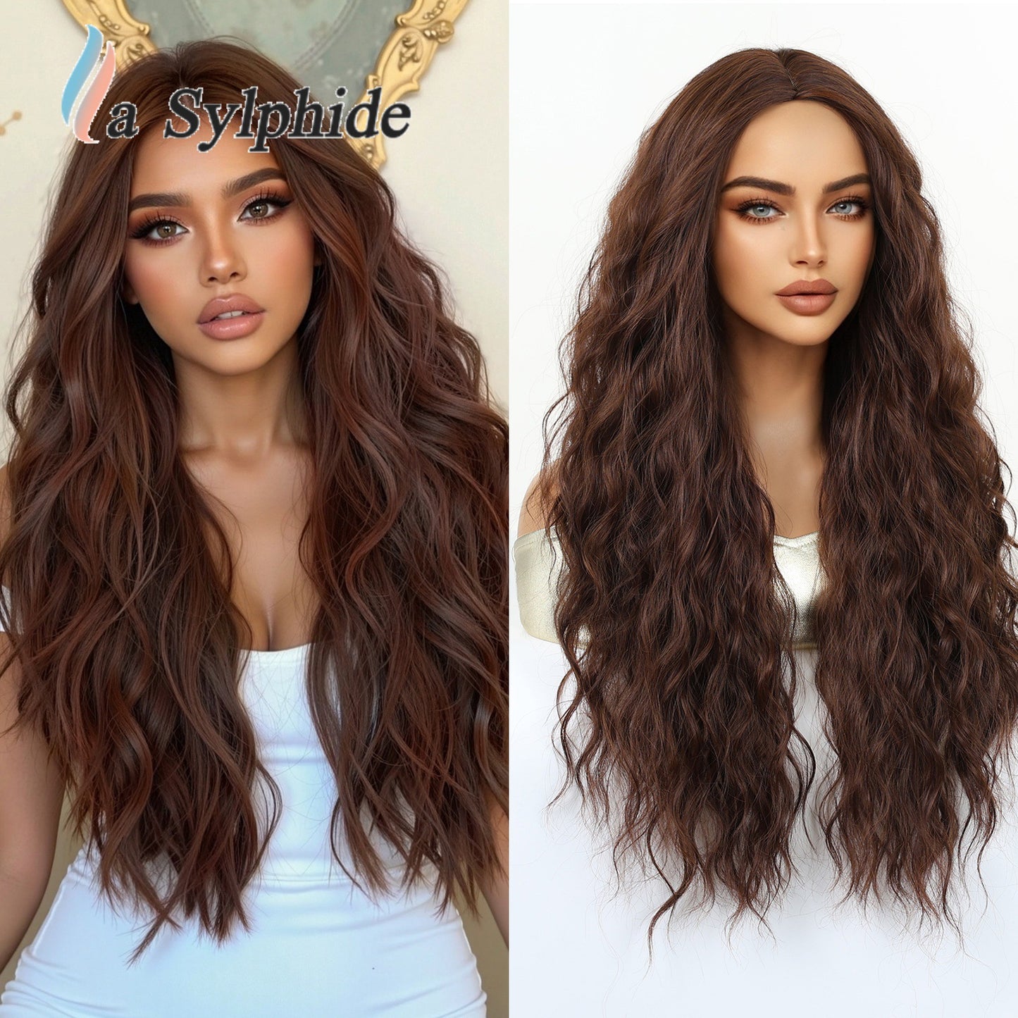 Braid Dark Brown Gradient Medium Curly Hair Fiber Chemical Wig Long Curls
