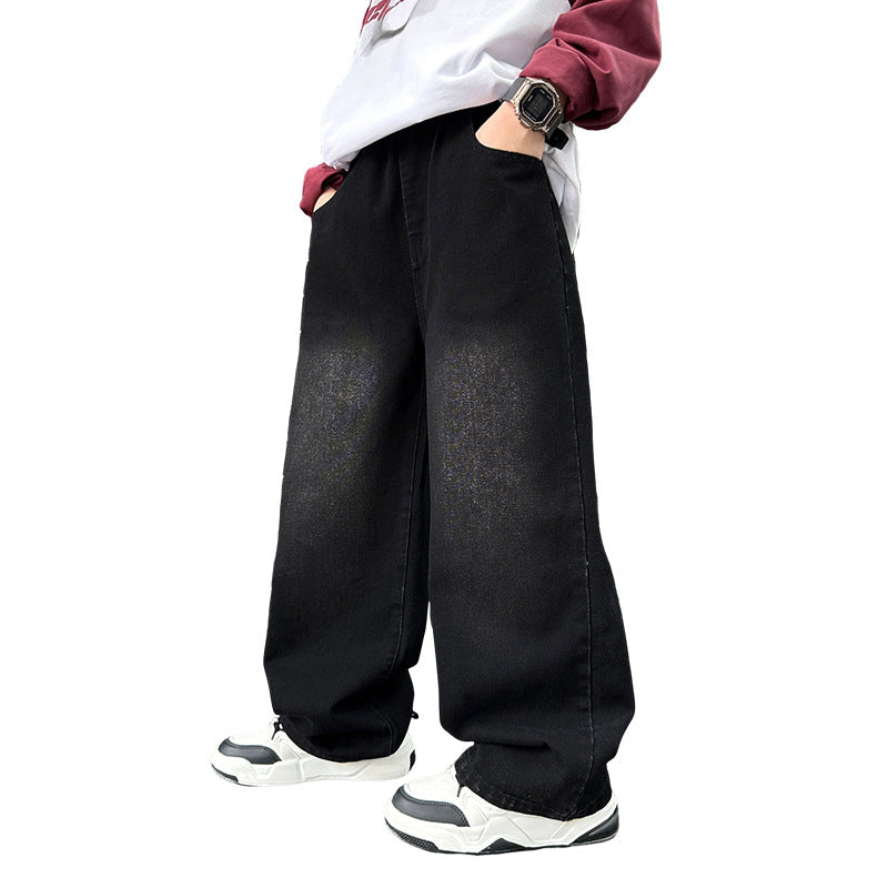 Boys Jeans American Style Iti Printing Wide Leg Fried Children's Pants