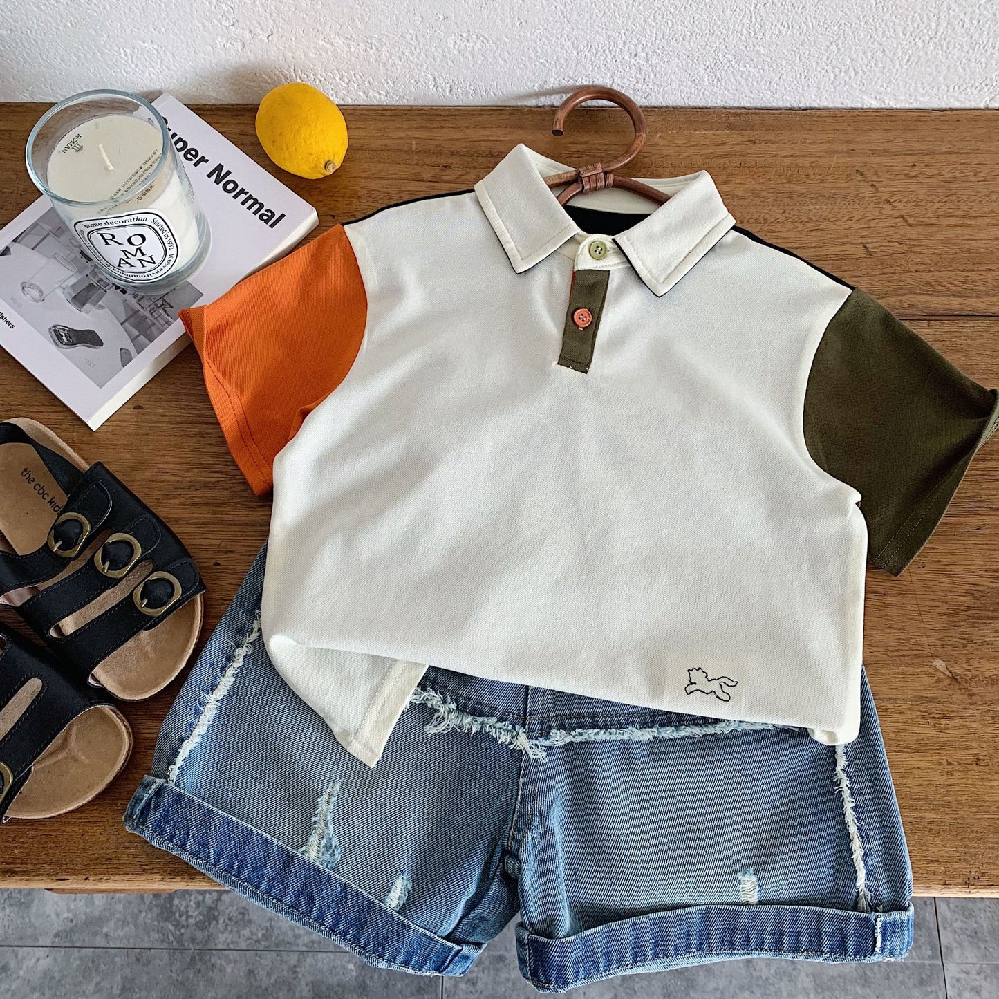Children's Boy's Short-sleeved Summer Korean Style Contrast Color Shirt Children's T-shirt
