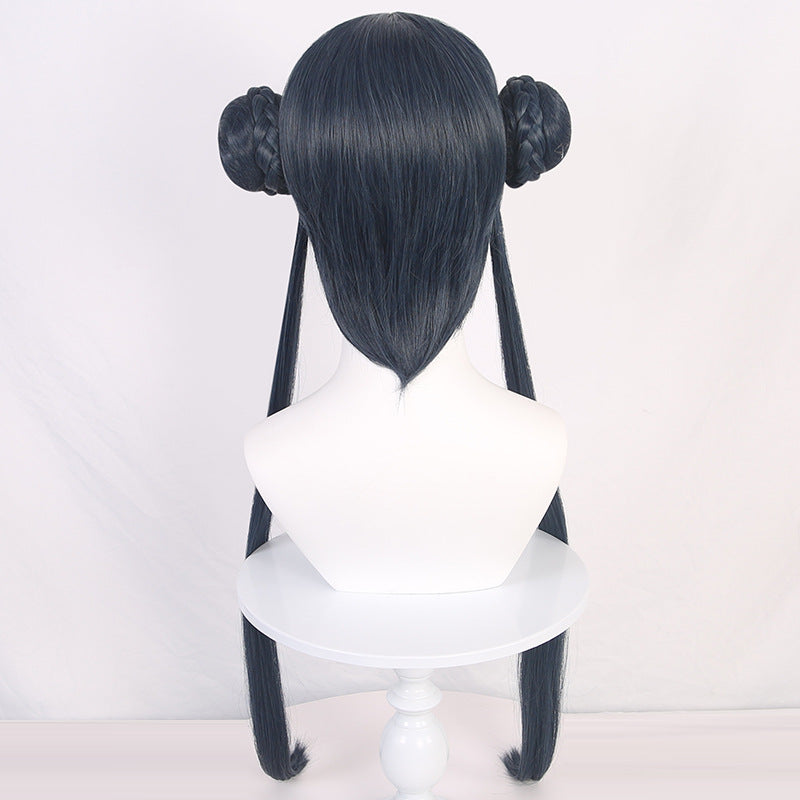 Blue File Concubine Artificial Human Scalp Split Hair Bag Double Cos Wig