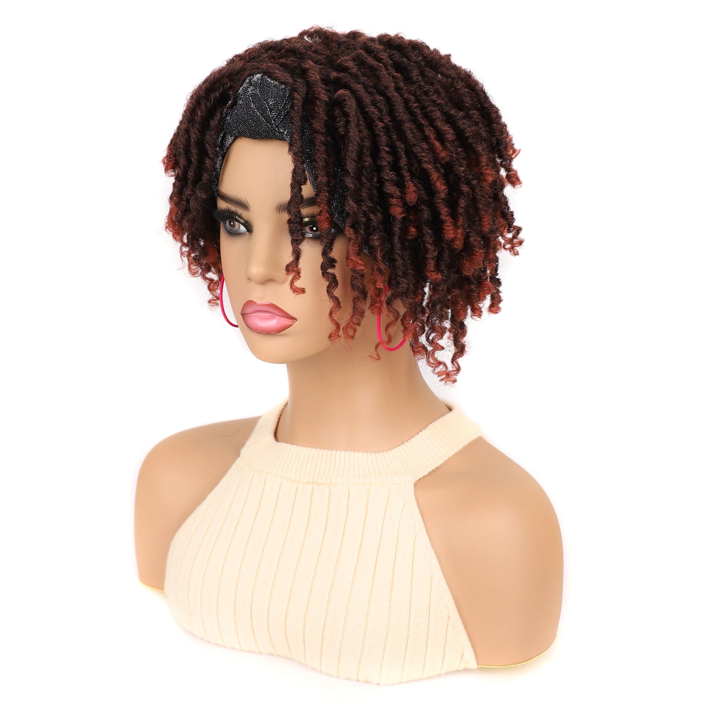 Turban Head Cover Black Sier Sleeve Curved Wig Short Curly Hair