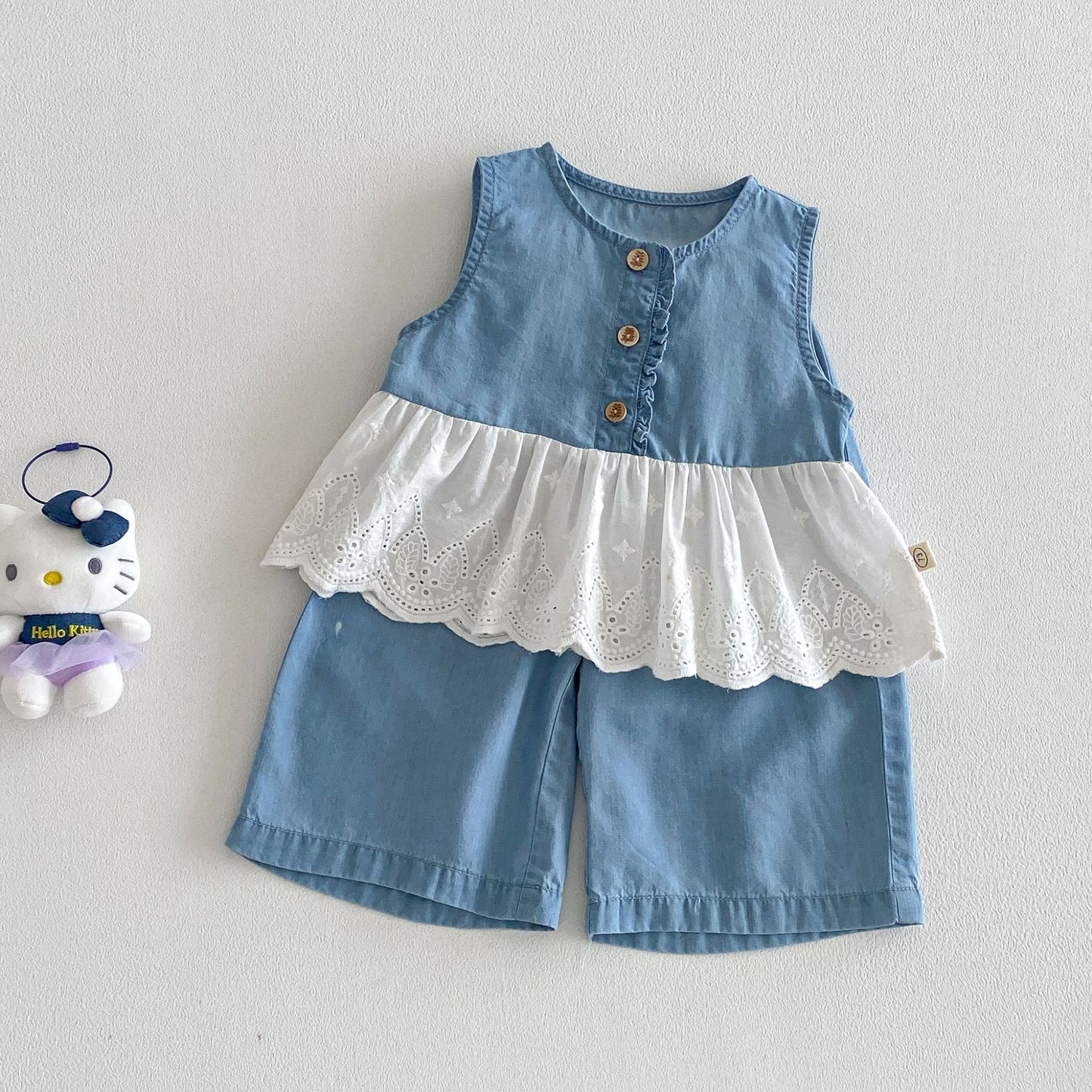 Children's Fashion Set Summer Lace Doll Shirt T-shirt Jeans Children's Suit