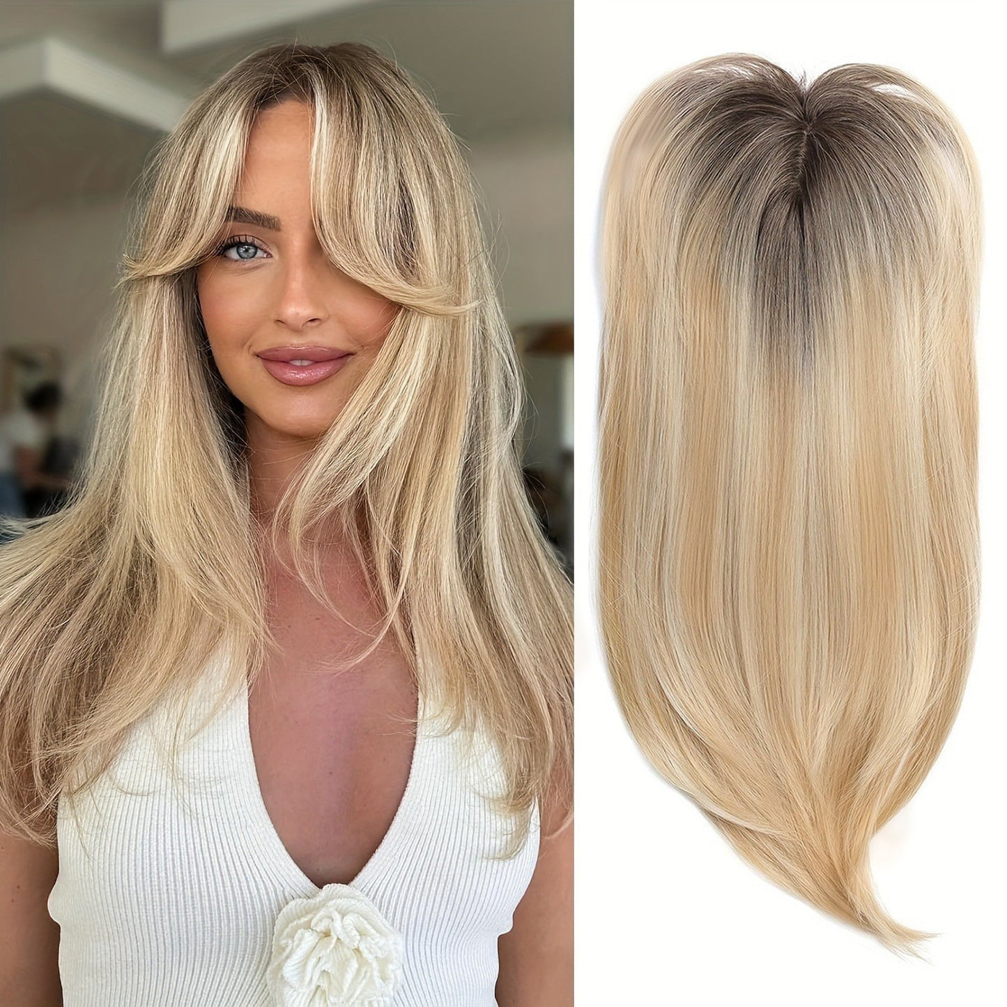 Women's Hairpiece Gradient Color Bangs Chemical Fiber Long Curly Hair Natural Wig