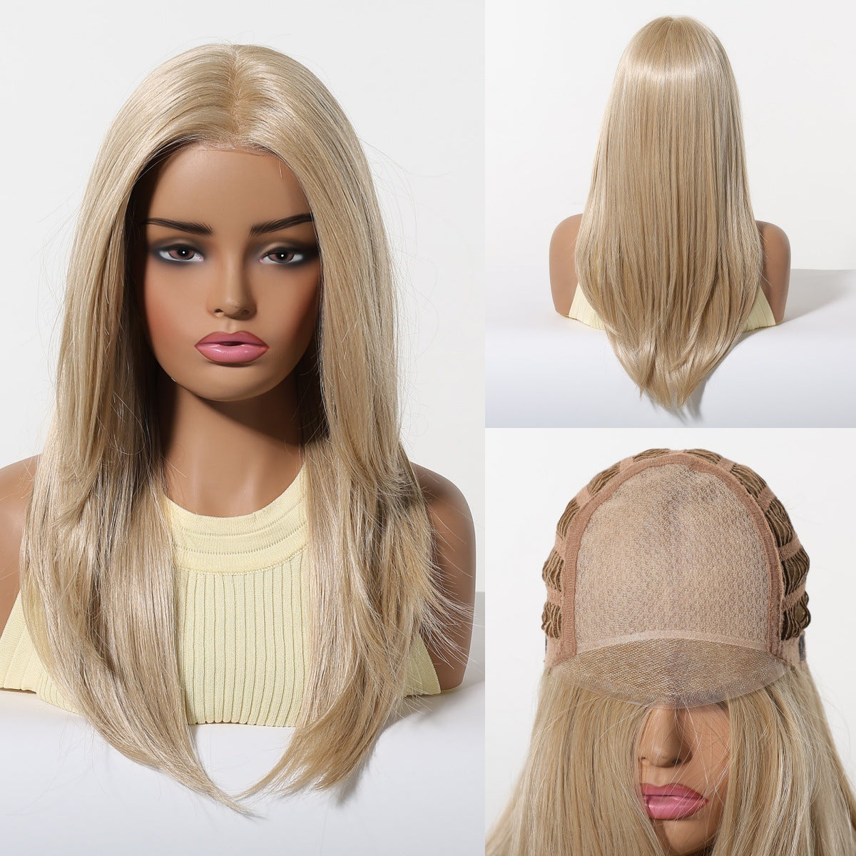 Silk Split Free Curly Hair Female Golden Long Straight Wig