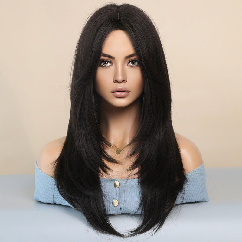 Women's Hair Mid-length Full Top Golden Long-hair Long Straight Wig