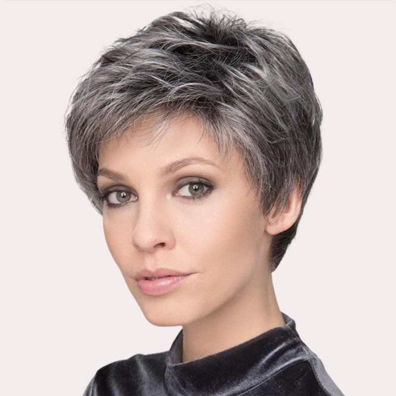 Gray White Side Bangs Partial Fiber Piece Wig Short Curly Hair