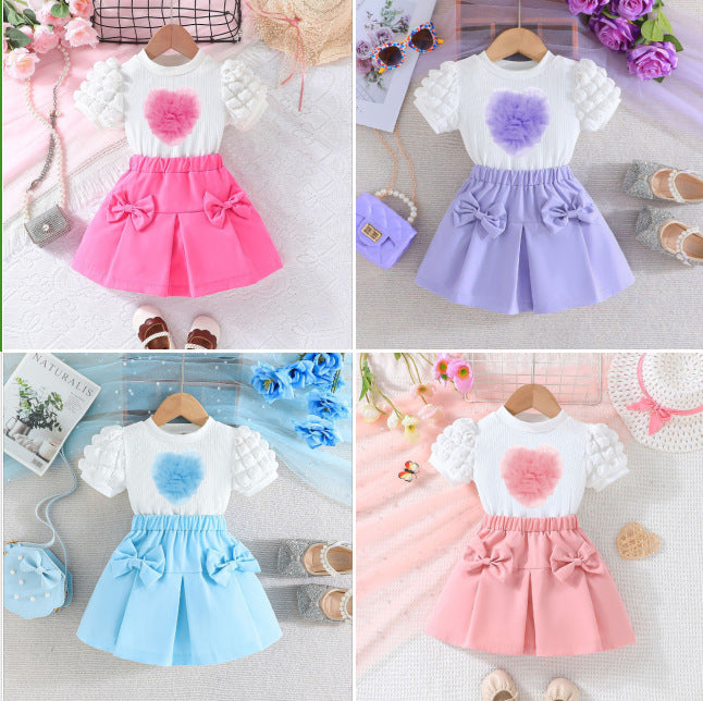 Puff Short Sleeve Coat Order Love Heart Bow Tie Children's Suit