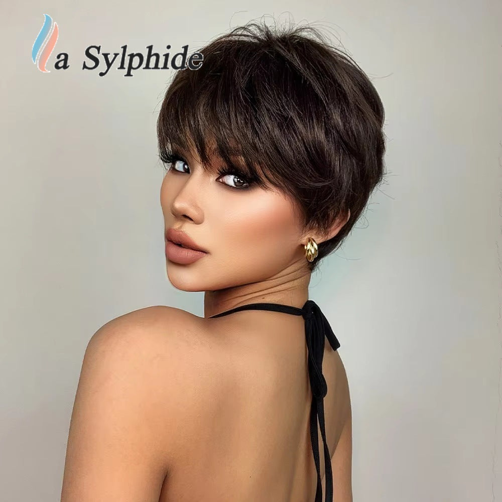Female Rose Net Mechanism High Temperature Resistance Wig Short Straight Hair