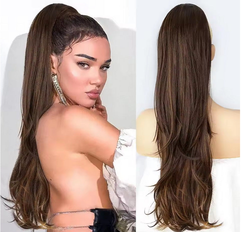 Women's Straight Hair Drawstring Extension Horse Tail African Chemical Fiber Set Wig Long Curls