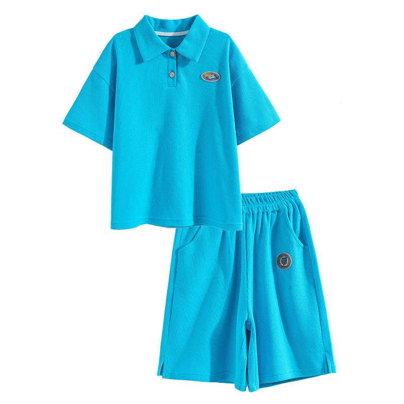 Children's Summer Clothing Fashionable Sports Casual Waffle Shirt T-shirt Two-piece Children's Suit