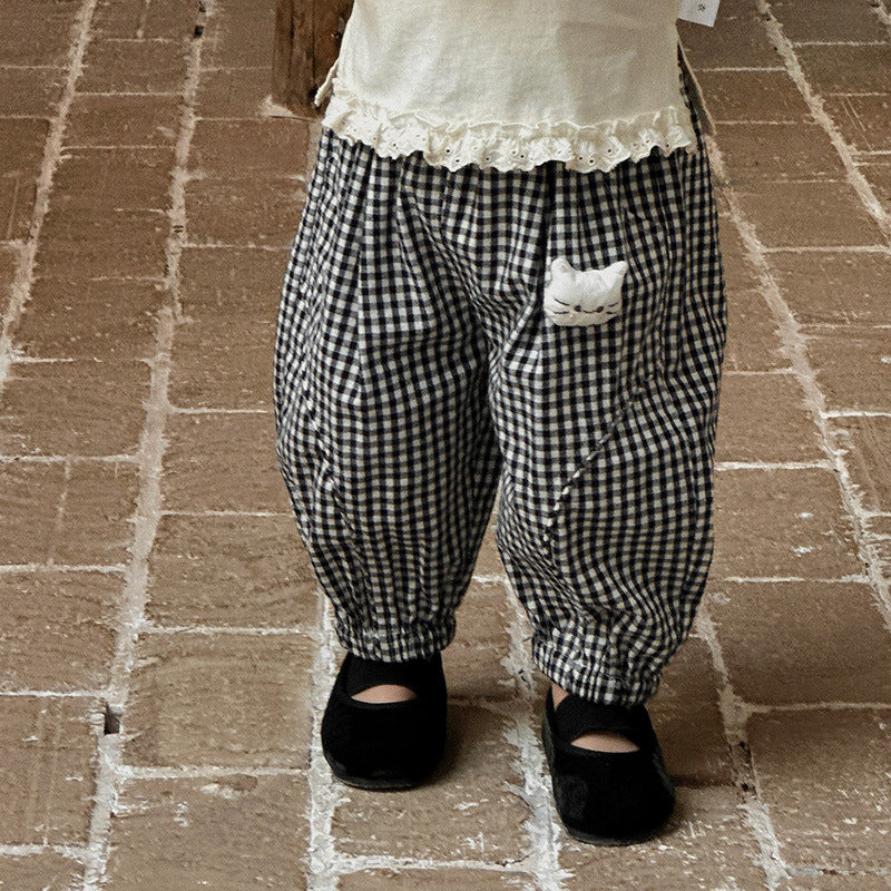 Short-sleeved Thin Breathable Versatile Plaid Pants Children's T-shirt