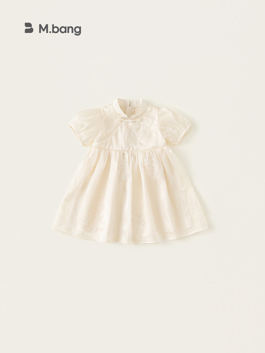 Children's Summer National Style Puff Sleeve Princess Chinese Tulle Children's Dress