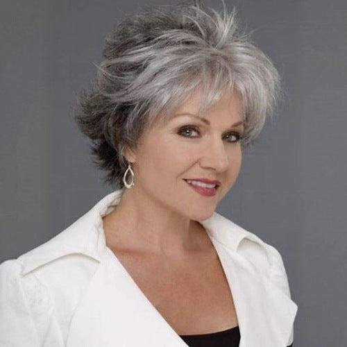 Women's Synthetic Granny Grey Sier Gray Sheath Wig Short Curly Hair