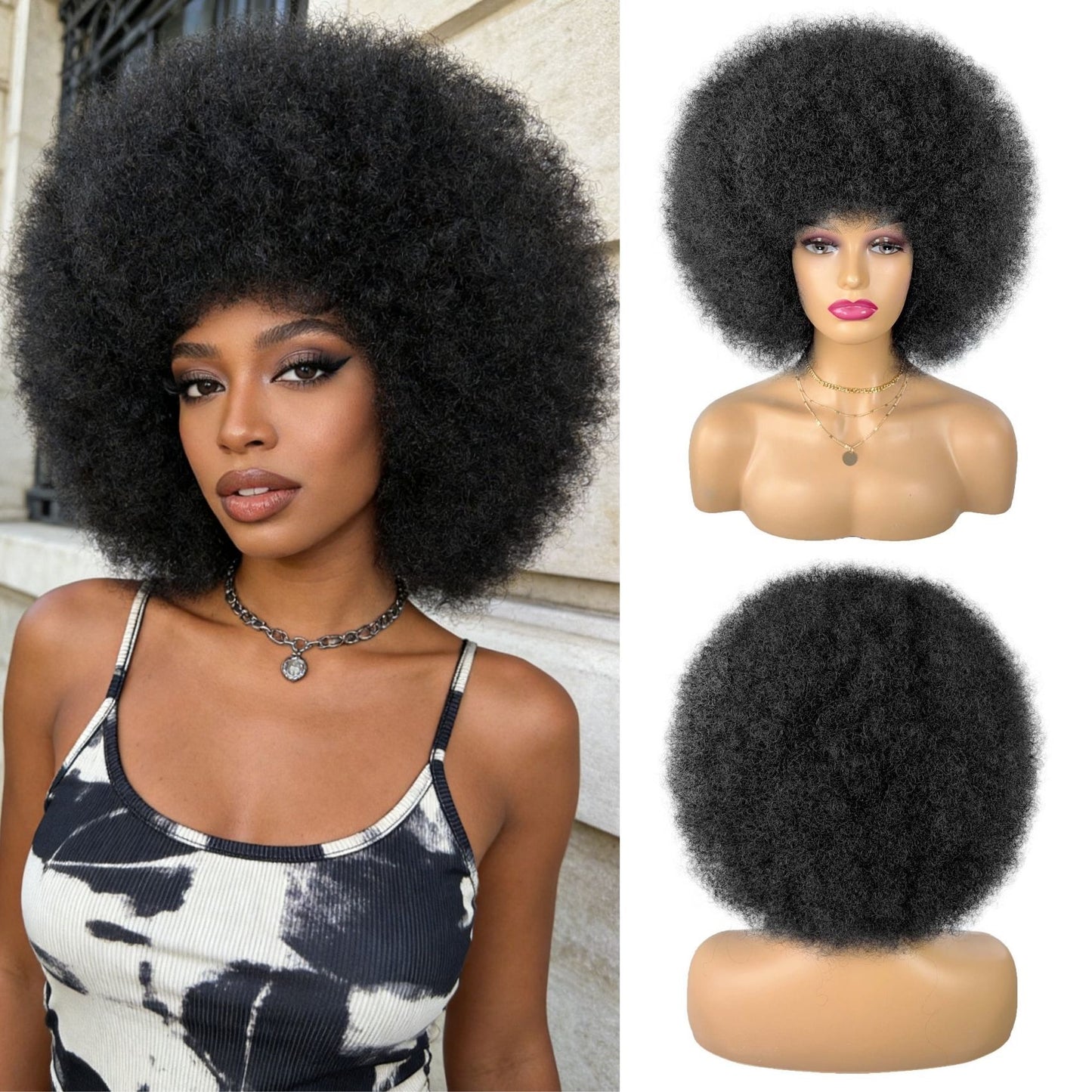 Afro Fiber Head Cover Long Straight African Small Wig Short Curly Hair