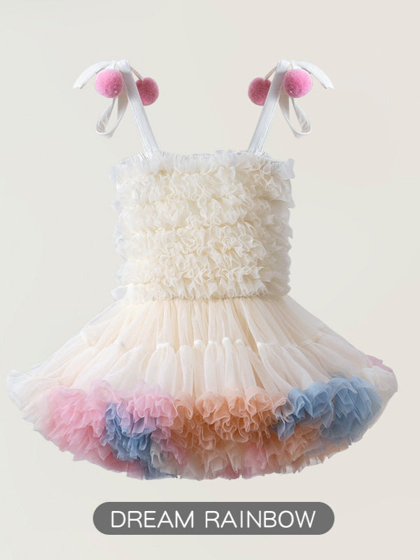 Children's Skirt Fur Ball Suspender Birthday Pettiskirt Adjustable Size Children's Dress