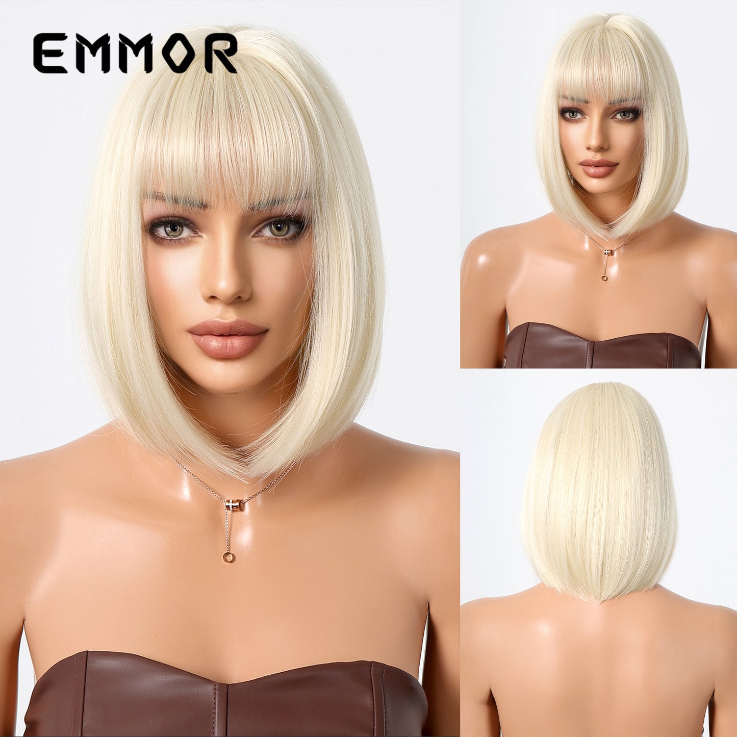 Summer Natural Breathable Bangs Golden Full Wig Short Straight Hair