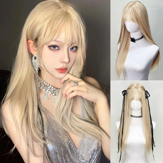 Women's Milk Tea Platinum Color Female Hair Long Straight Wig