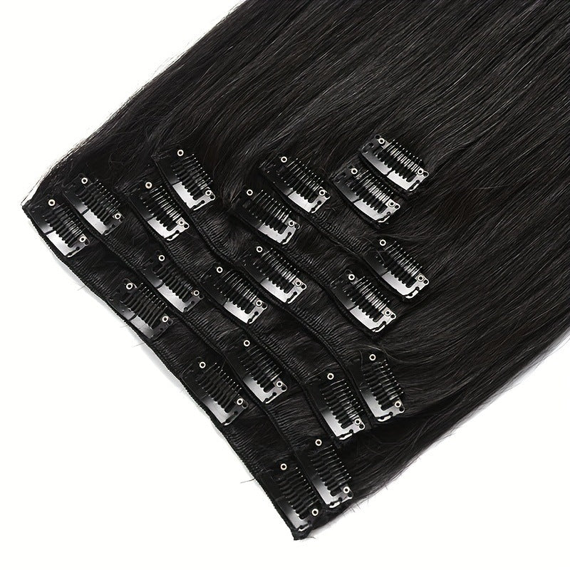 Hairpiece Clip Straight Piece Set Human Real Hair Wig