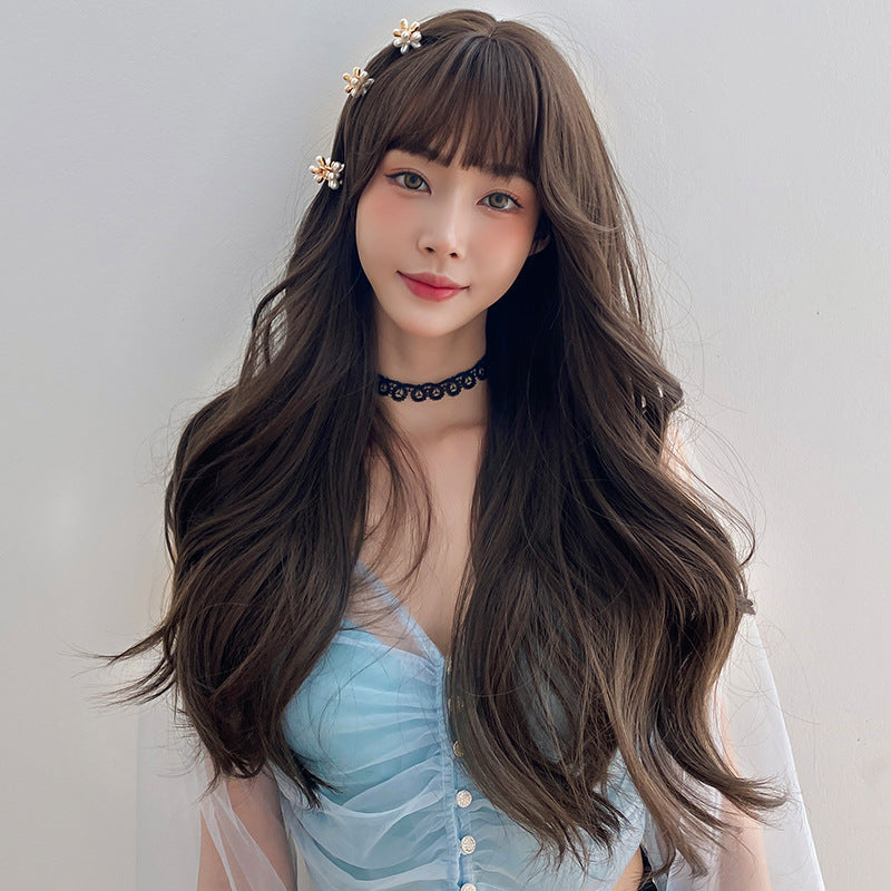 Women's Hair Full Top Air Bangs Style Fluffy Wig Long Curls