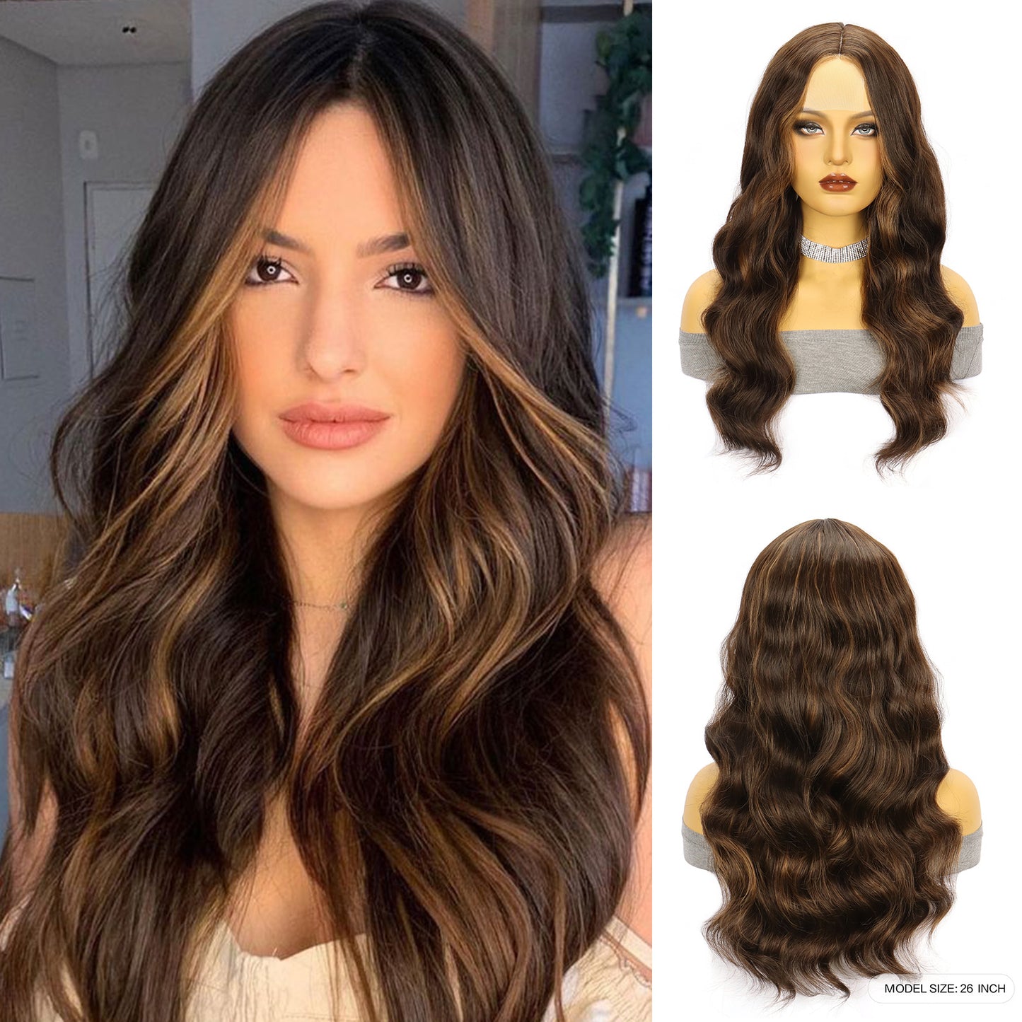 Women's Brown Straight Hair Big Wave Curly Chemical Fiber Front Wig Long Curls