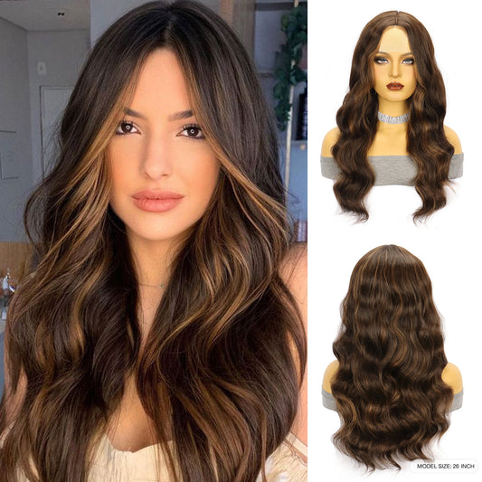 Women's Brown Straight Hair Big Wave Curly Chemical Fiber Front Wig Long Curls