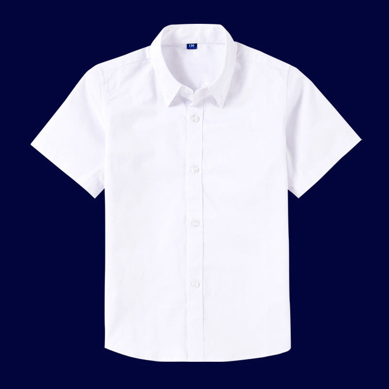 Children's White Short-sleeved Cotton Summer Thin Middle Big School Uniform Children's Shirt