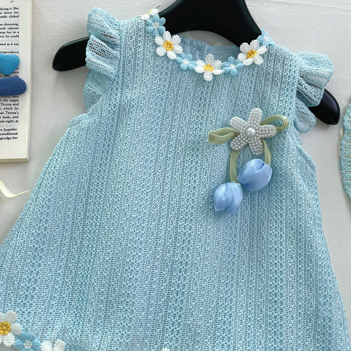 Summer Sleeveless Stitching Mesh Flower Korean Style Western Children's Dress