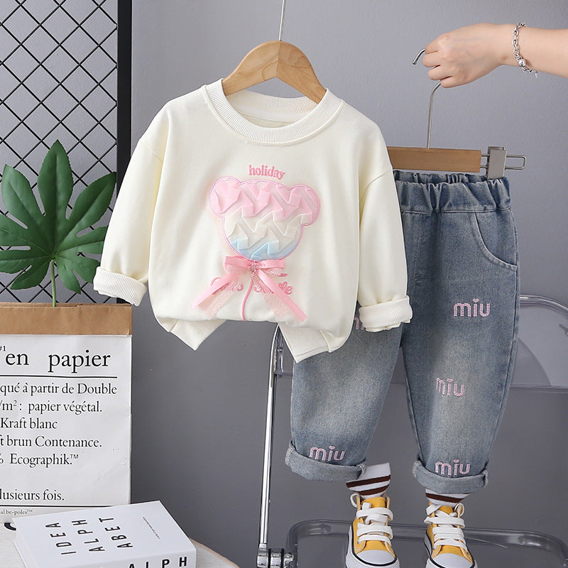 Autumn Clothing Suits Western Style Sweet Bear Two-piece Children's Suit
