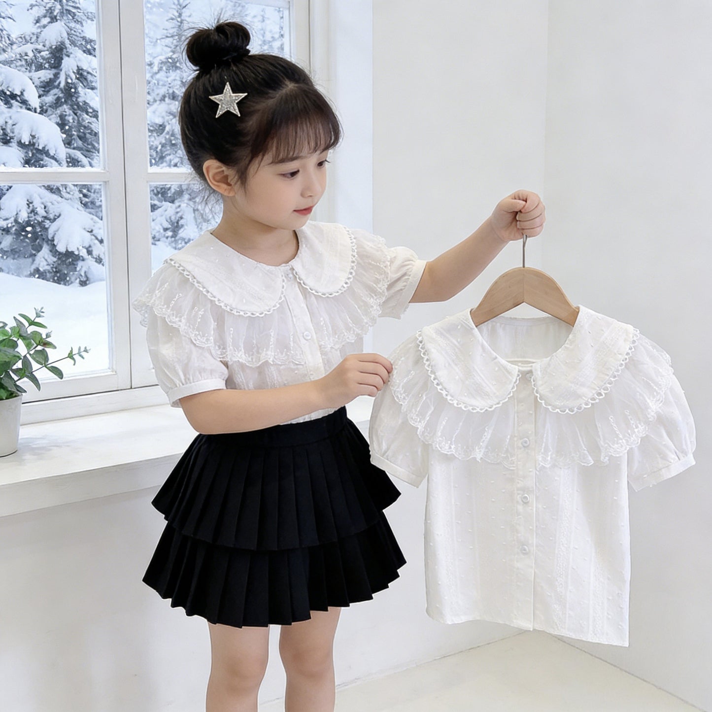 Lace White Long Sleeve Business Attire Western Children's Shirt