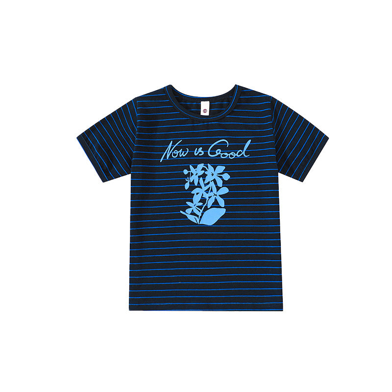 Children's Mountain Contrast Color Striped Clothing Printed Soft Short Children's T-shirt