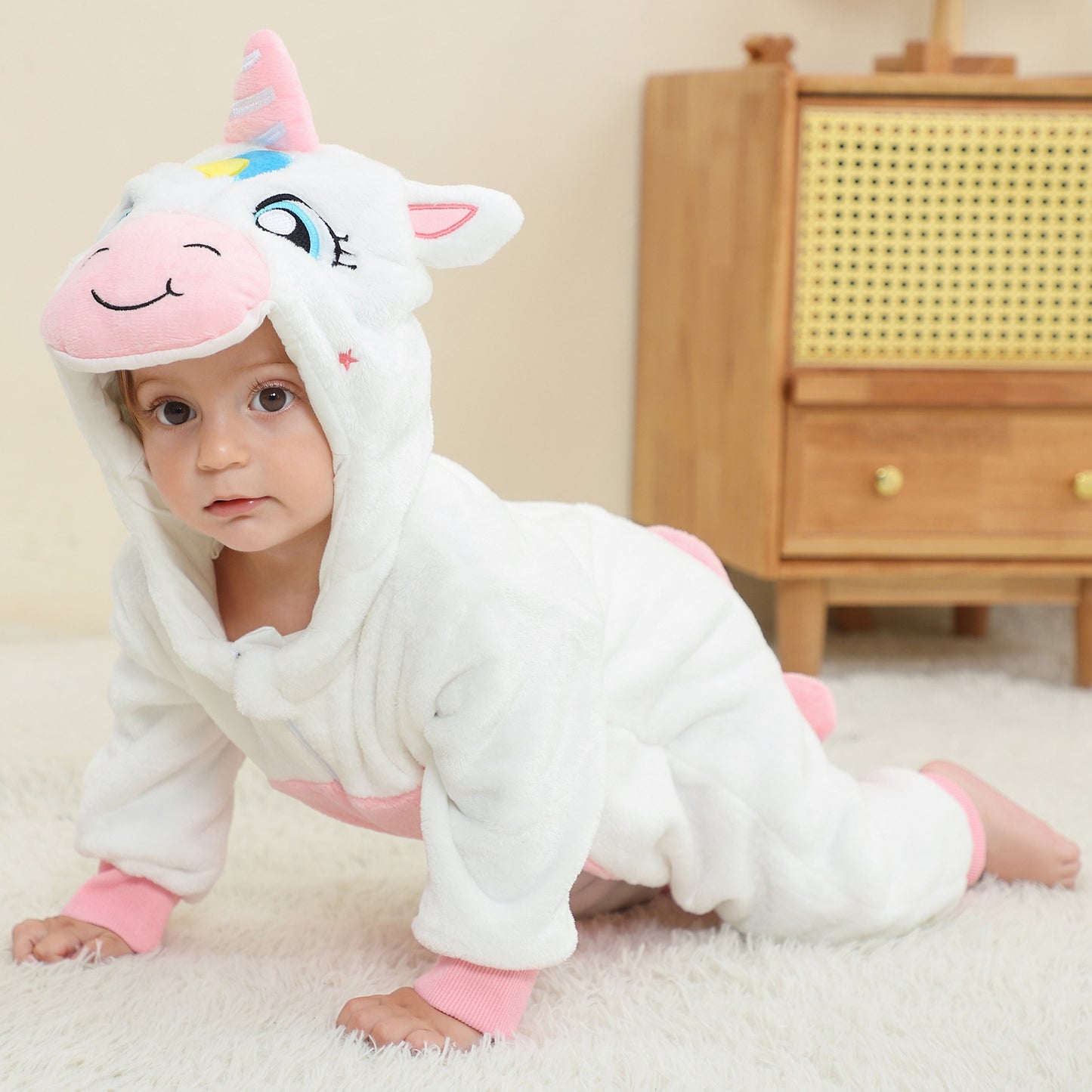 Infant Flannel Animal Jumpsuit Cartoon Hooded Jumpsuit, Climbing Suit