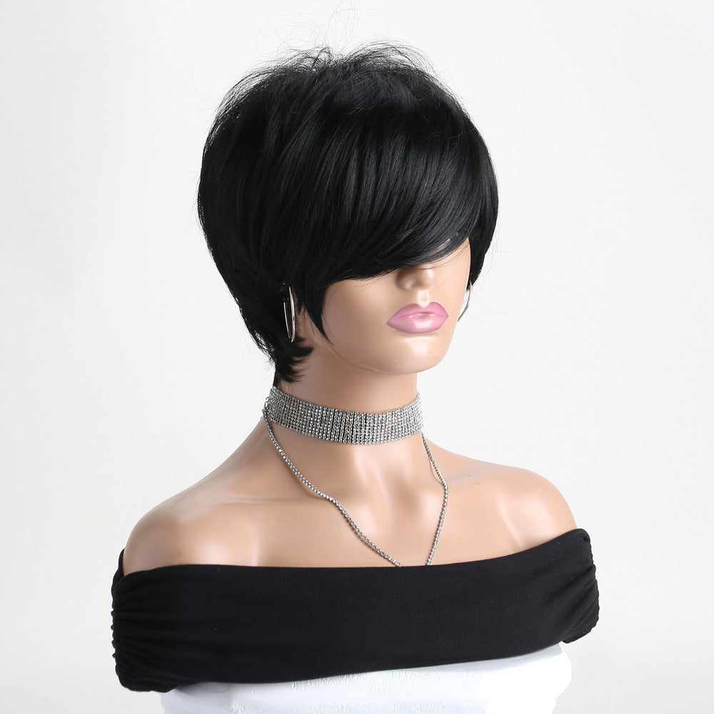 Women's Side Bangs Fashion Natural Set Chemical Wig Short Straight Hair