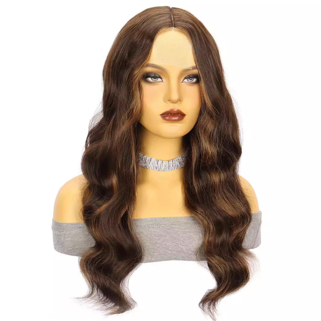 Women's Brown Straight Hair Big Wave Curly Chemical Fiber Front Wig Long Curls
