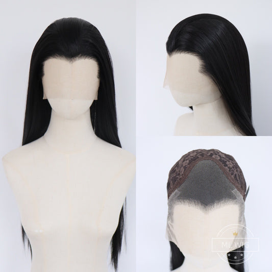 Natural Black Fiber Hand Crocheting Beauty Cos Wig
