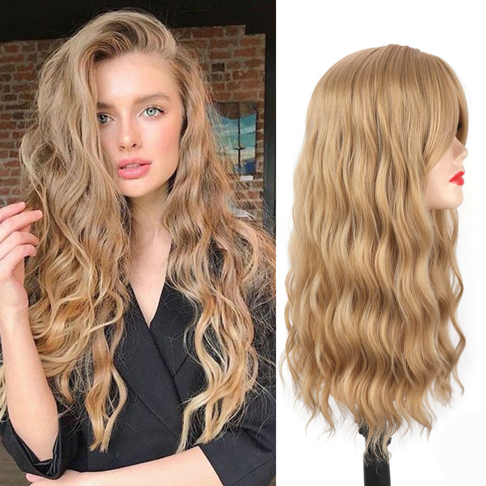 Female Brown Water Ripple Medium Curly Hair Chemical Fiber Wig Long Curls