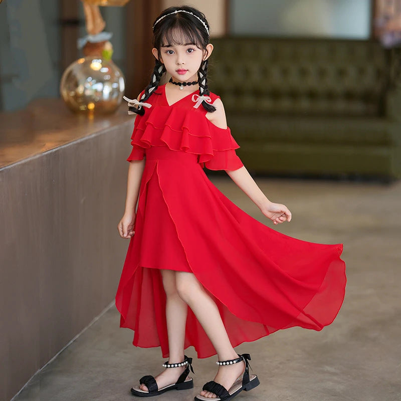 Children's Chiffon Mid-length Western Style Floral Skirt Children's Dress