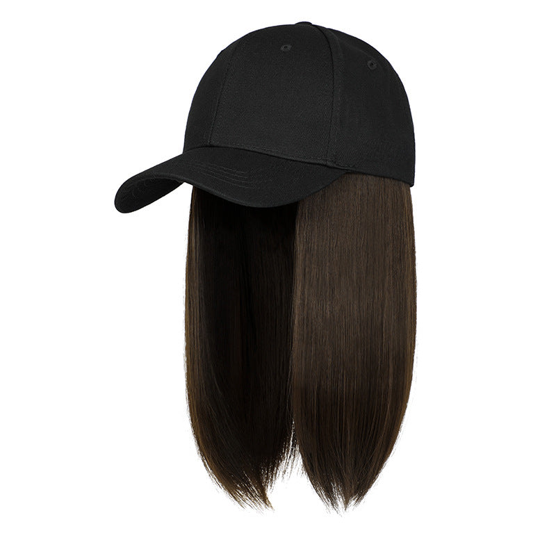 Women's Hat Detachable Fashion Summer Breathable Peaked Cap Long Straight Wig