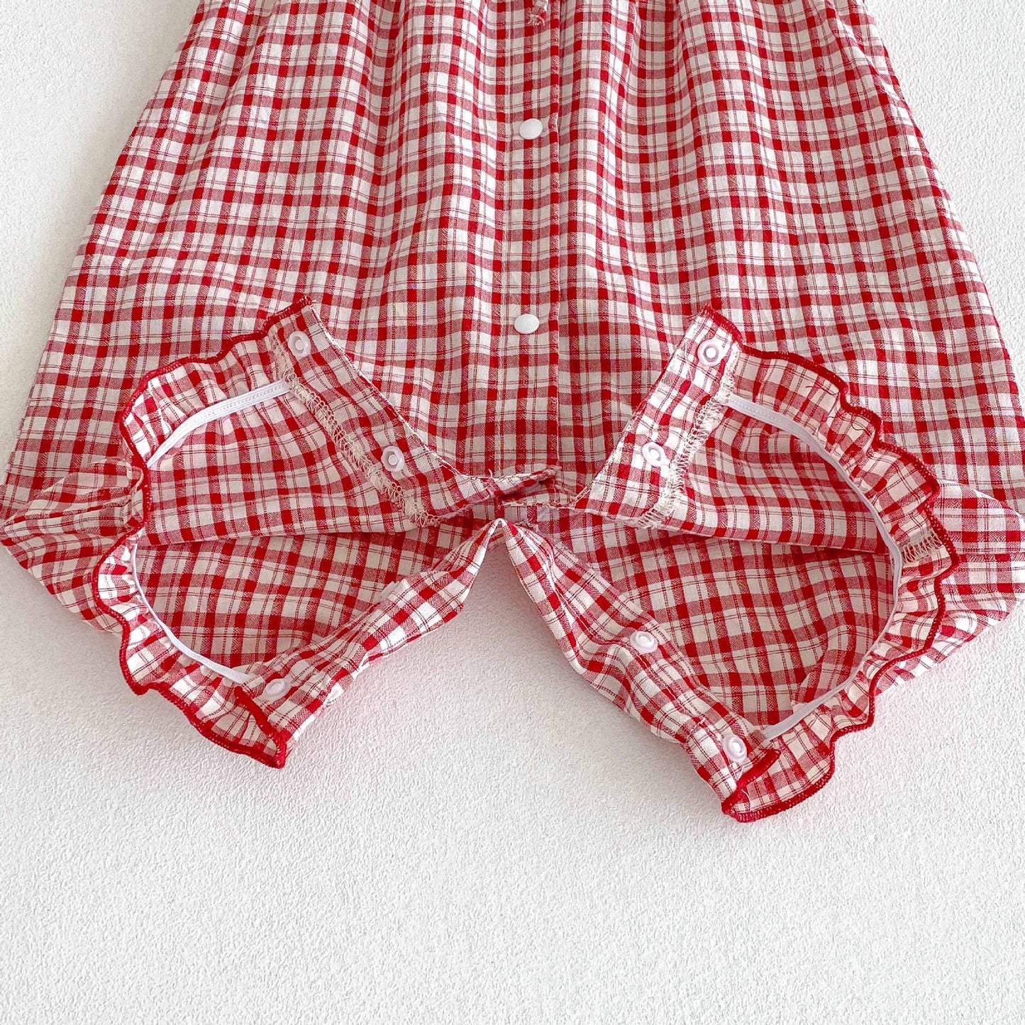 Korean Style Summer Clothes Fresh Lace Stitching Plaid Romper Born Jumpsuit, Climbing Suit