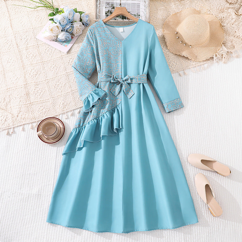 Teen Clothing Long Sleeve Three-dimensional Cut Irregular Children's Dress