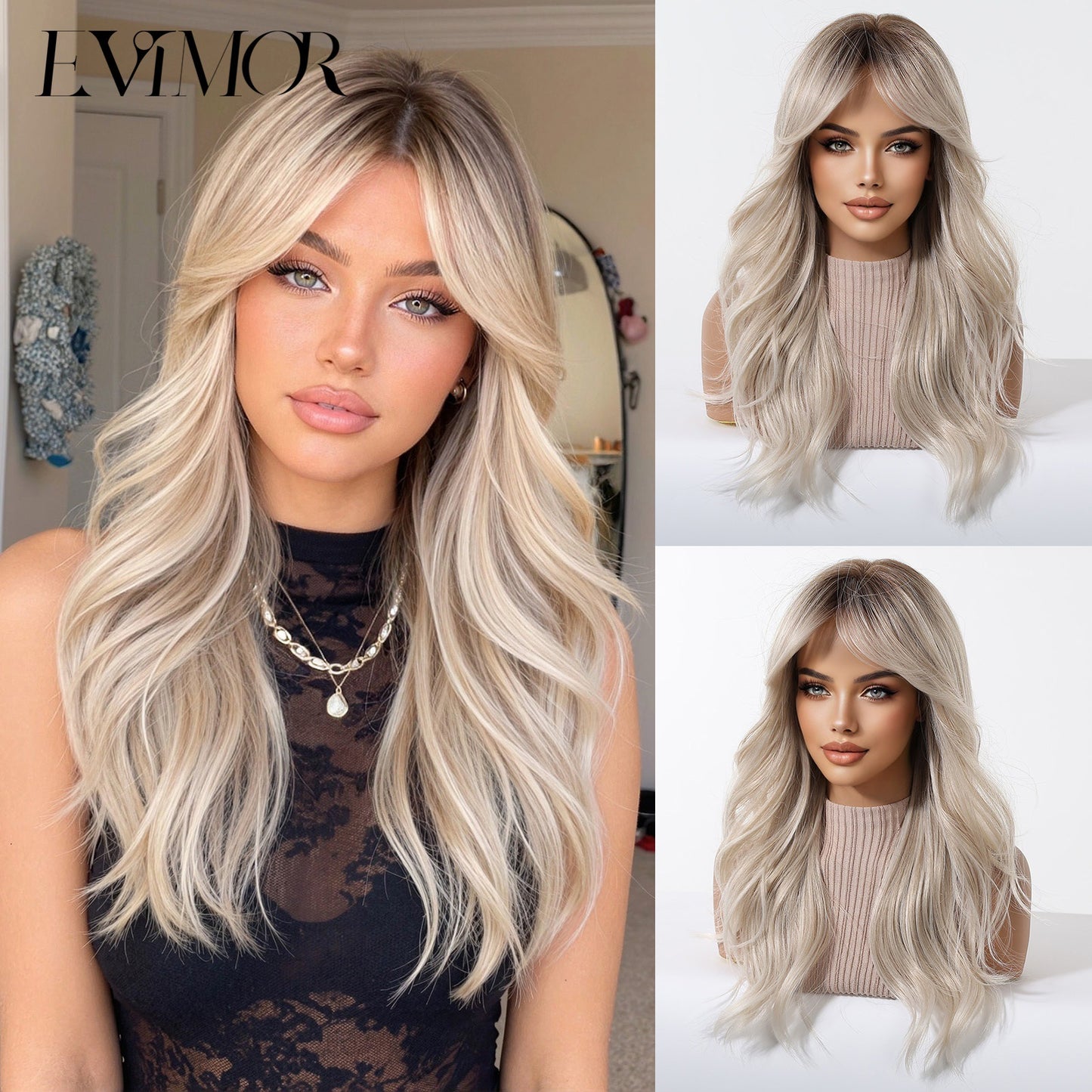 Gold Color Female Curly Hair Natural Fashion Big Wig Long Curls