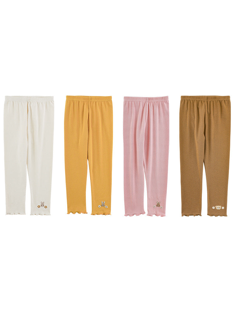 Slim Fit Leggings Summer Sweet Cute Stringy Seedge Embroidered Small Children's Pants