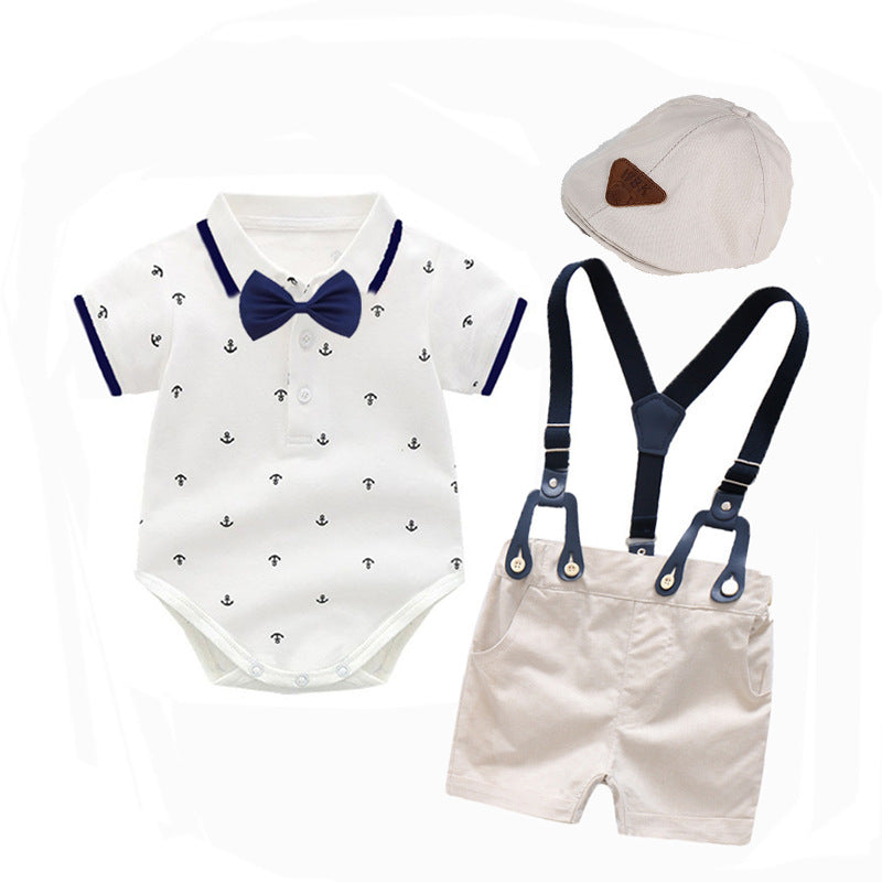 Children's Summer Infant Wear Short Sleeved Kazakhstan Suspender Shorts Jumpsuit, Climbing Suit