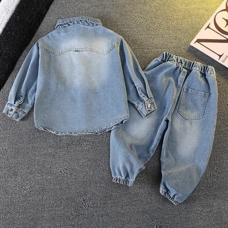 Men's & Children's Denim Spring Autumn Clothing Coat Small Two-piece Children's Suit