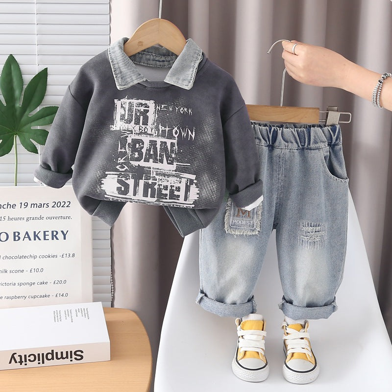 Children's Fried Street Fashion Trendy Spring Western Style Two-piece Children's Suit