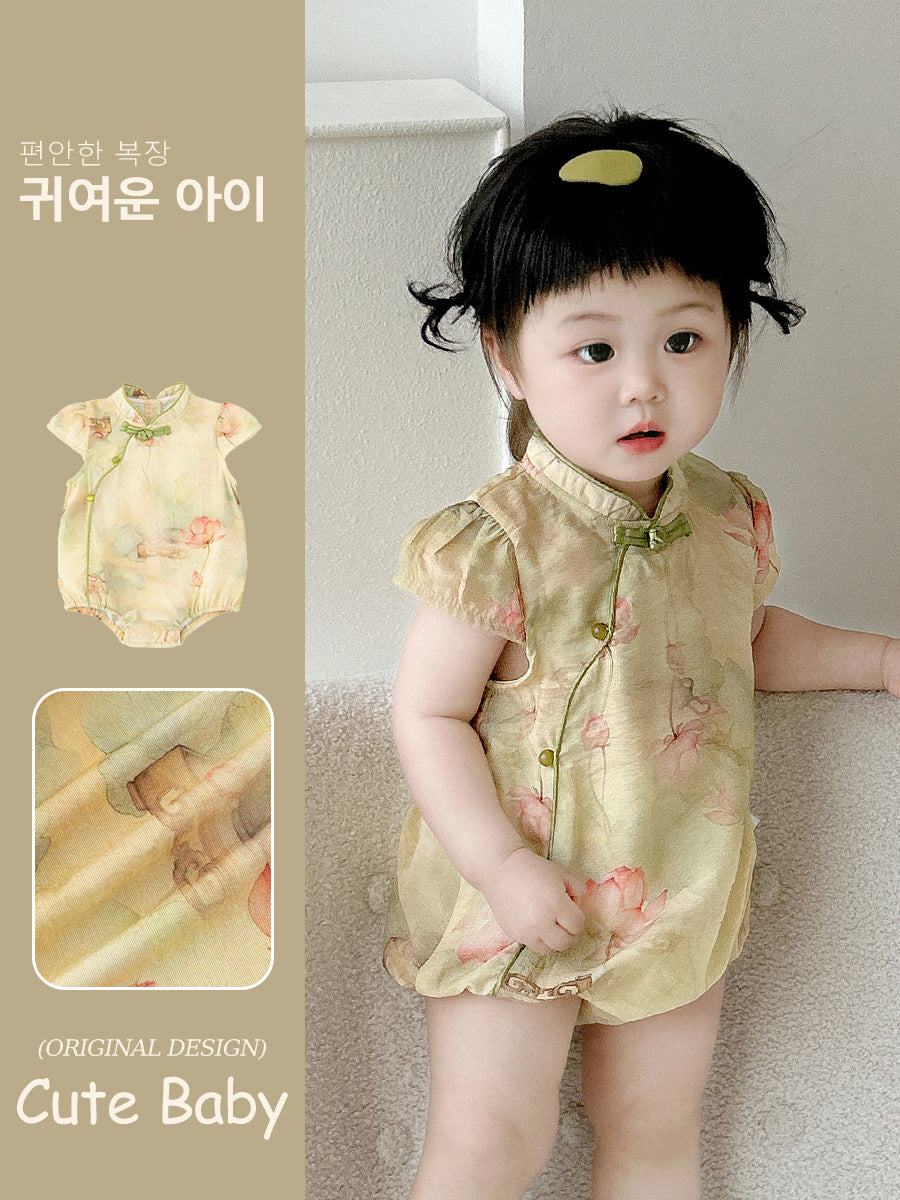 Cheongsam Jumpsuit Chinese Style Knot Button Bag Fart Clothes Triangle Jumpsuit, Climbing Suit