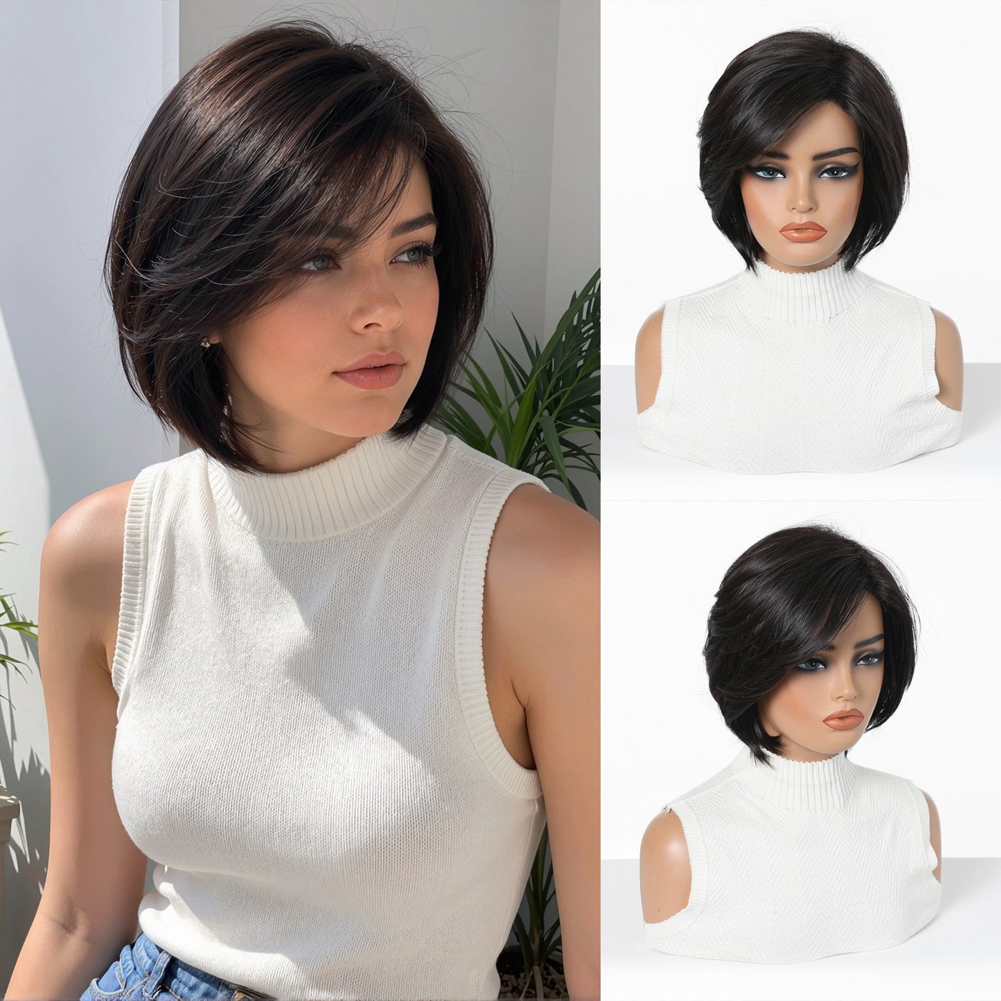 Women's Natural Realistic Fiber Simple Younger Fashion Small Wig Short Straight Hair